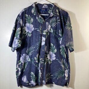 Mens ONO & Company by Liberty House Hawaiian Shirt Blue‎ 2XL Cotton Broadcloth